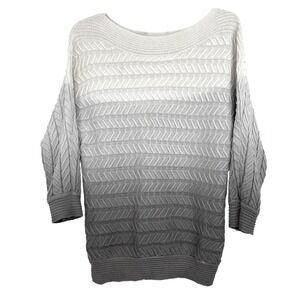 NY‎ & Co Cable Knit Ombre Sweater Boat Neck 3/4 Sleeve Women's Size L Office